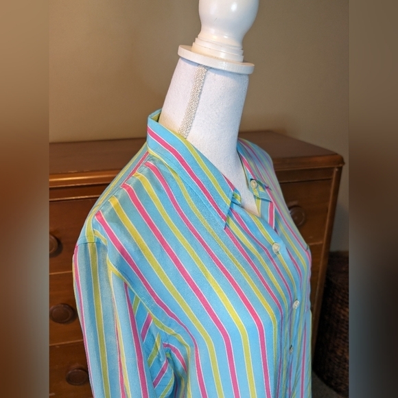 Evan Picone Retro NEON Stripe Oversized Button Down Blouse Size 12 - Picture 4 of 13
